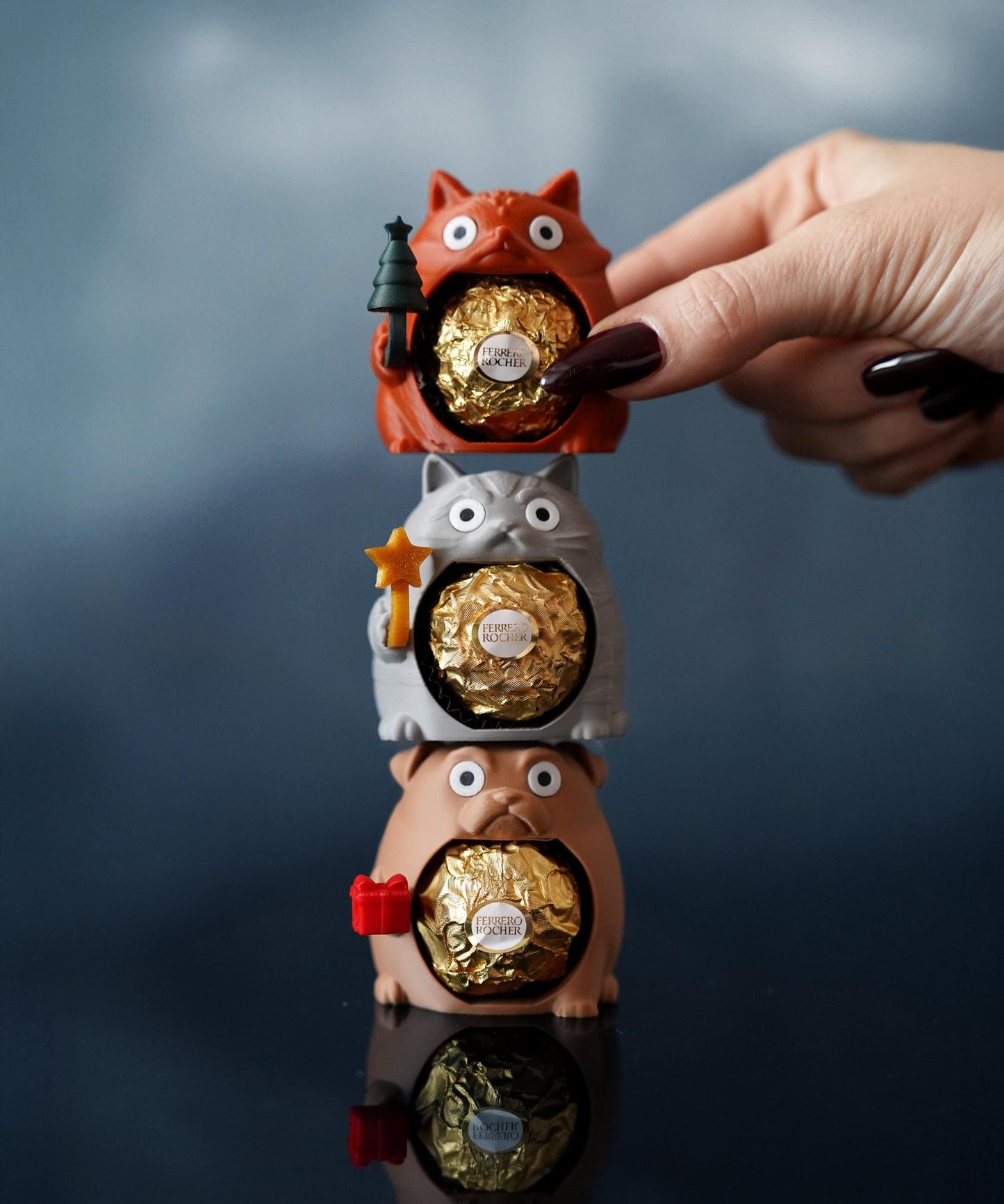 Chonkers Cat Chocolate Holder – Grumpy Round 3D Printed Cat Decor