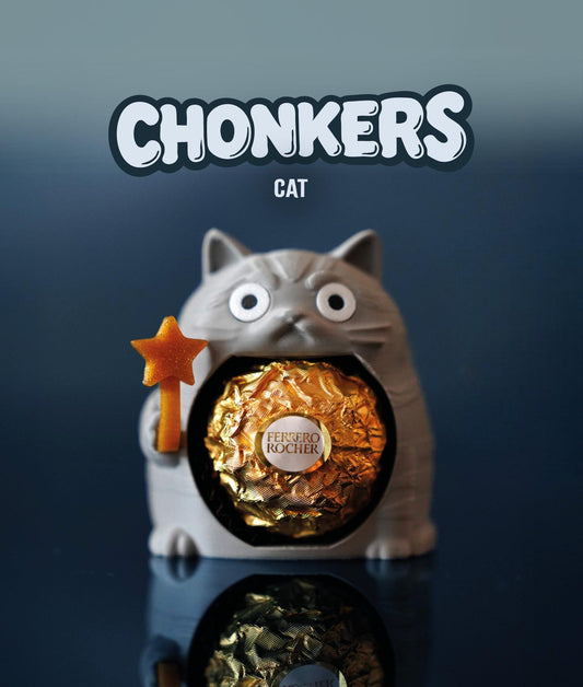 Chonkers Cat Chocolate Holder – Grumpy Round 3D Printed Cat Decor