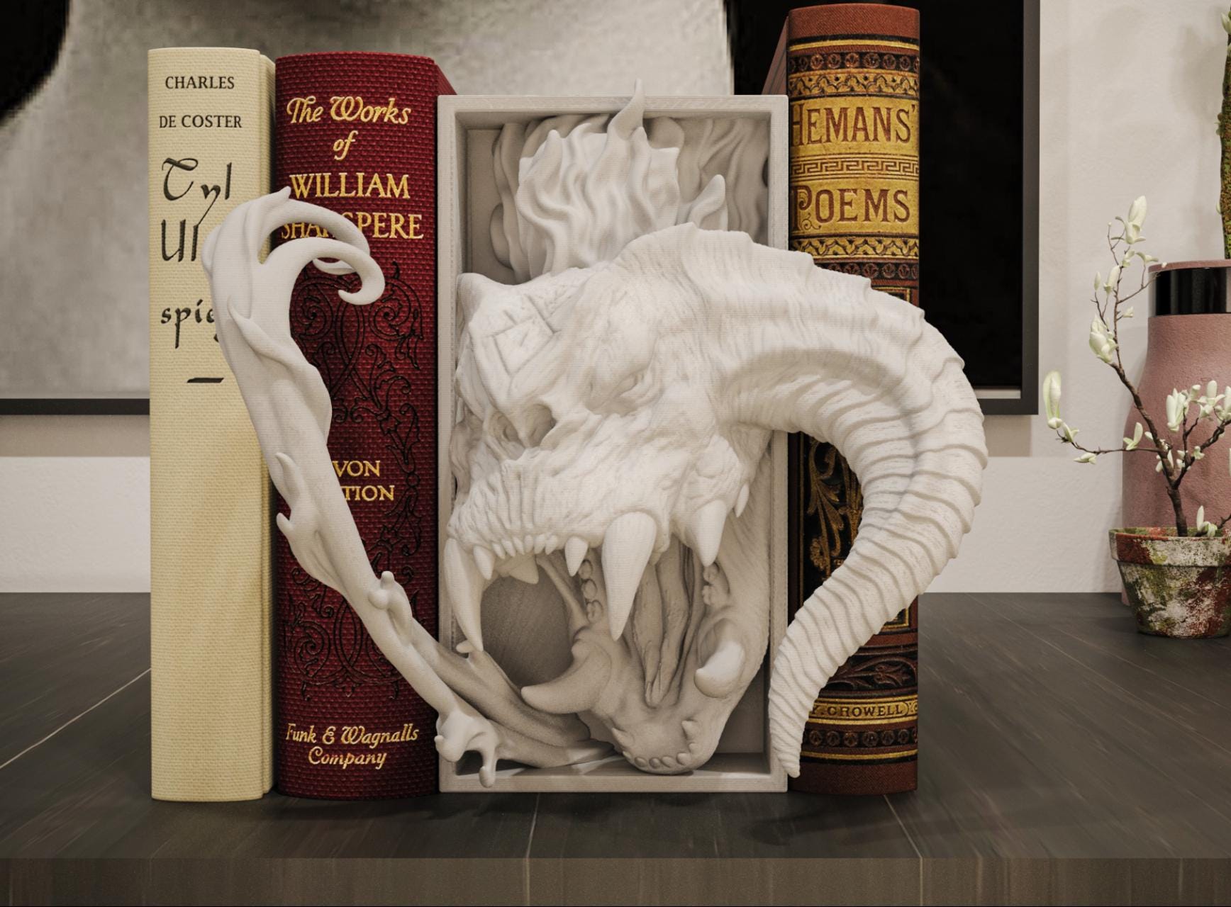 Ancient Fire Guardian Book Nook | Dark Fantasy Decor 3D Printed