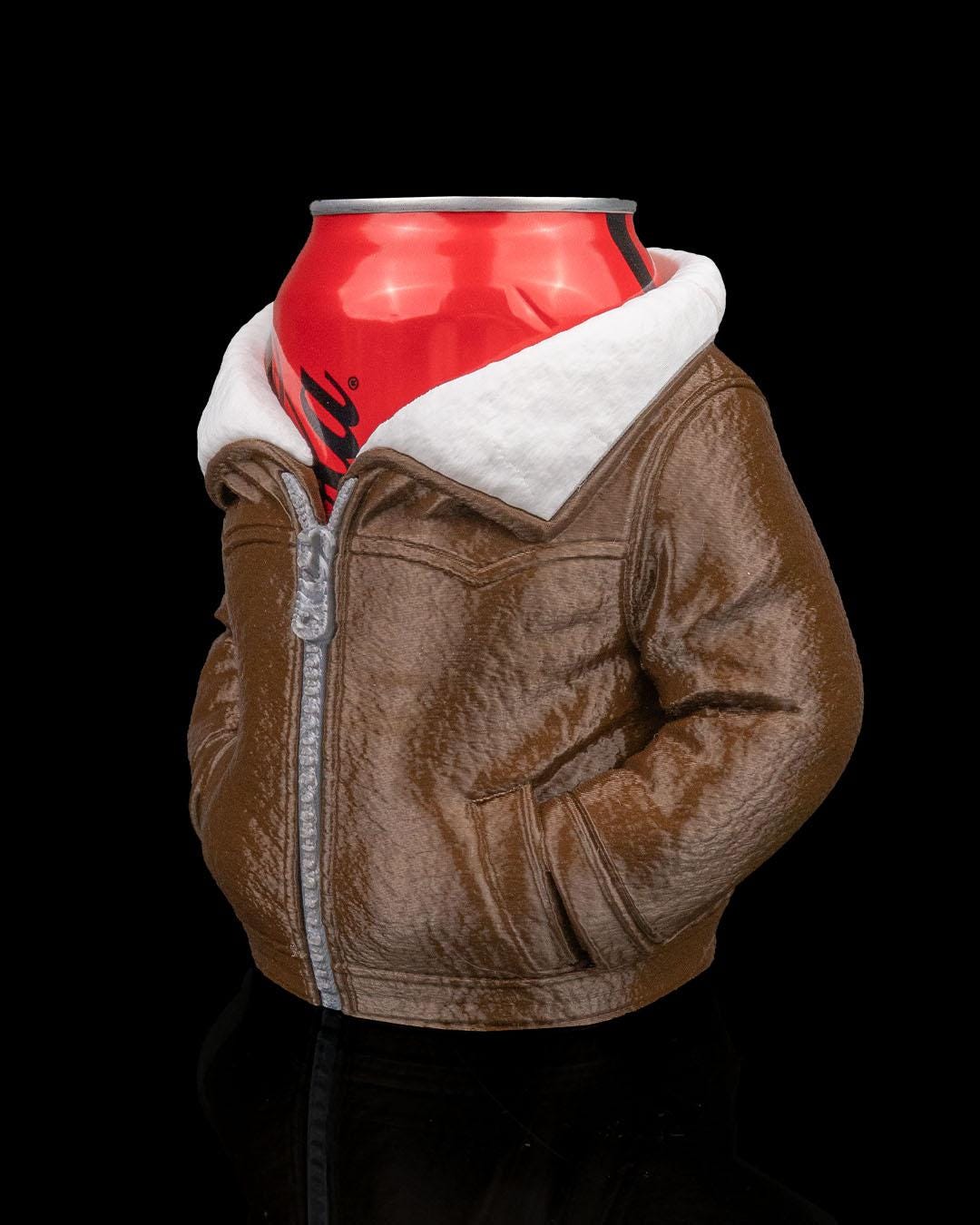 Leather Jacket Can Holder – 3D Printed Leather Jacket Can Sleeve, Cozy Drink Holder, Funny Gift for Him & Her