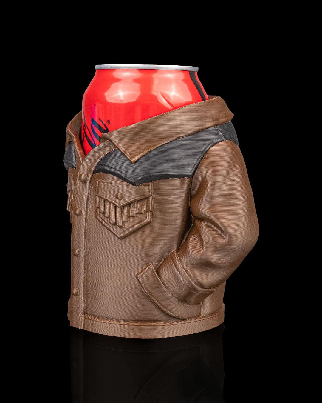 Suede Jacket Can Holder – 3D Printed Suede Jacket Can Sleeve, Cozy Drink Holder, Funny Gift for Him & Her