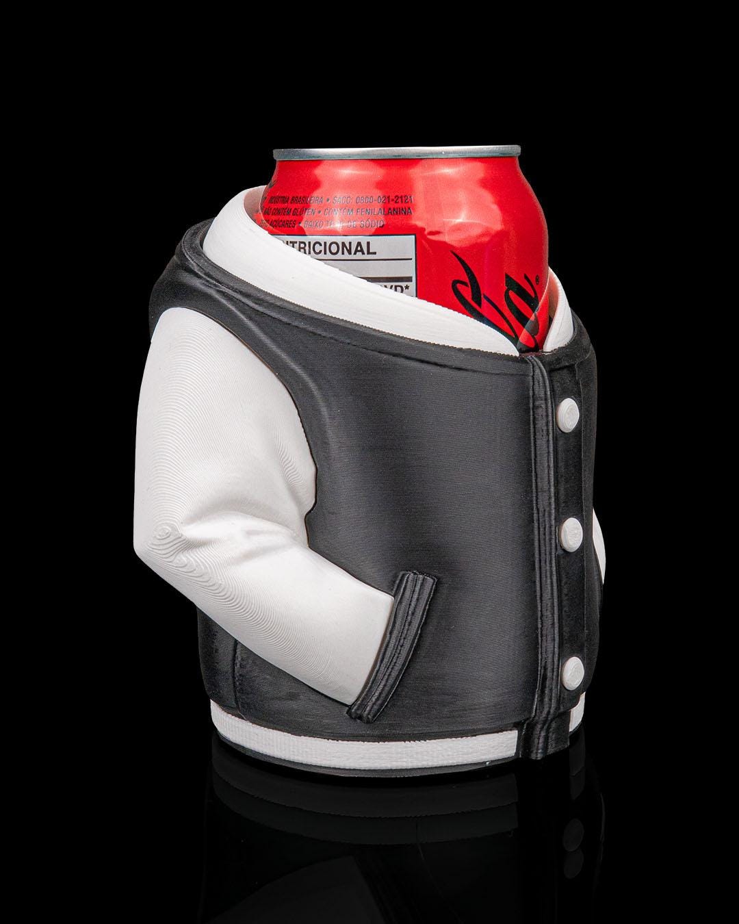 Varsity Jacket Can Holder – 3D Printed Varsity Jacket Can Sleeve, Cozy Drink Holder, Funny Gift for Him & Her