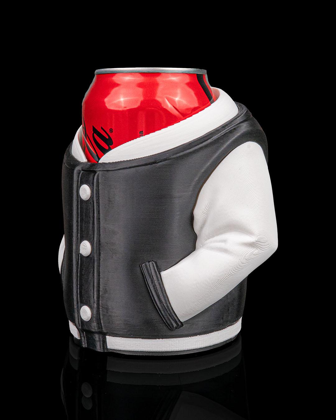 Varsity Jacket Can Holder – 3D Printed Varsity Jacket Can Sleeve, Cozy Drink Holder, Funny Gift for Him & Her