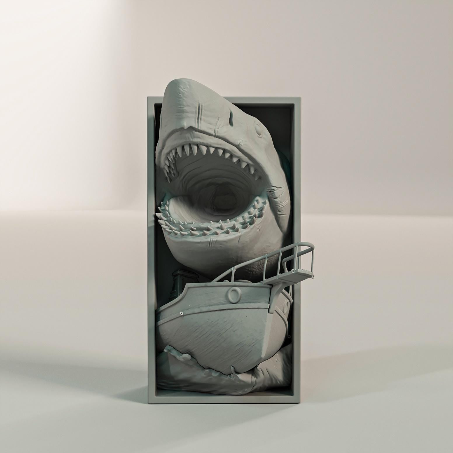 Great White Shark Book Nook | Ocean Horror Bookshelf Insert 3D Printed
