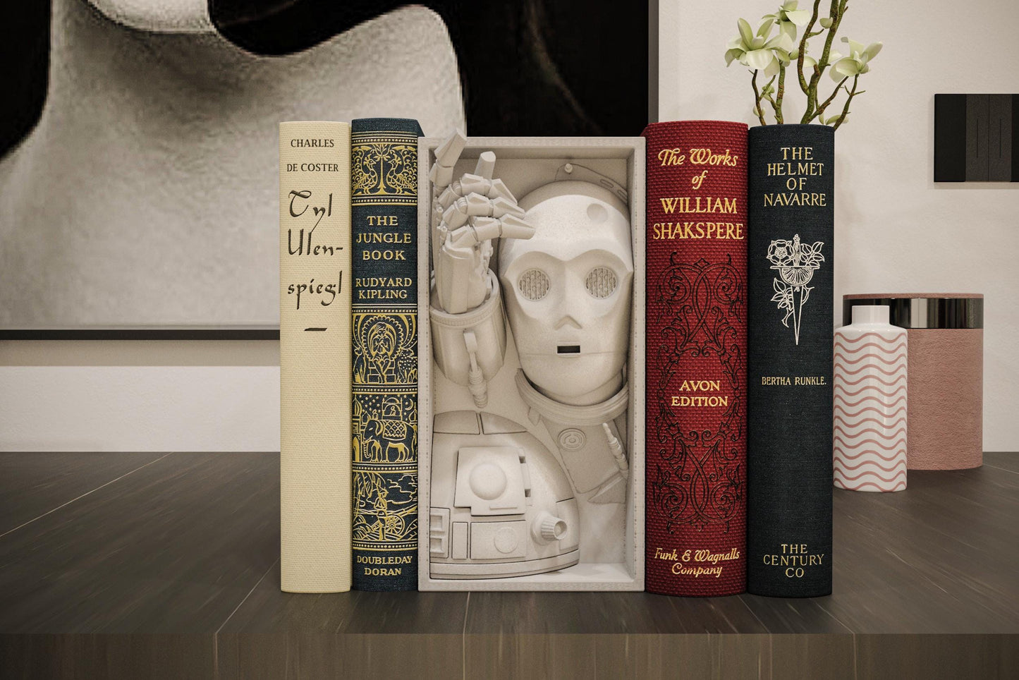 Retro Sci-Fi Droid Book Nook | Space Fantasy Bookshelf Insert 3D Printed