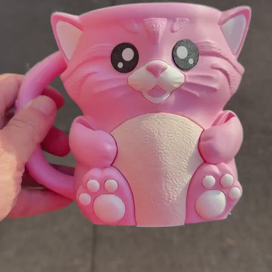 Cuddies Pink the Cat Ice Cream Pint Holder | Eco Friendly 3D Printed Pint Cozy with Spoon Slots | Cute Cat Gift for Ice Cream Lovers