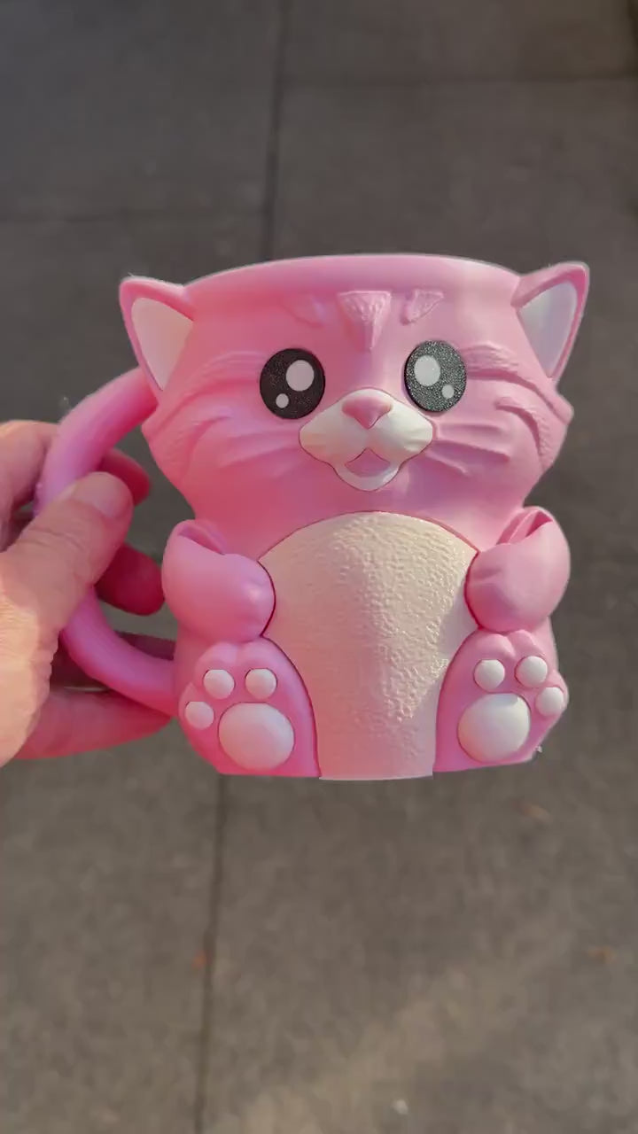 Cuddies Pink the Cat Ice Cream Pint Holder | Eco Friendly 3D Printed Pint Cozy with Spoon Slots | Cute Cat Gift for Ice Cream Lovers